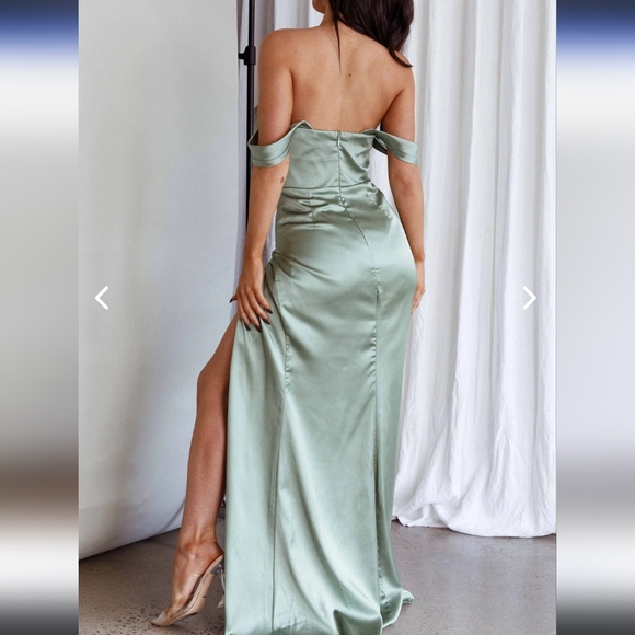 SELFIE LESLIE NOVARA CORSET BUST SATIN DRESS OLIVE - Picture 9 of 10